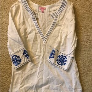 Lily Pulitzer Cotton Blue Embroidered Tunic